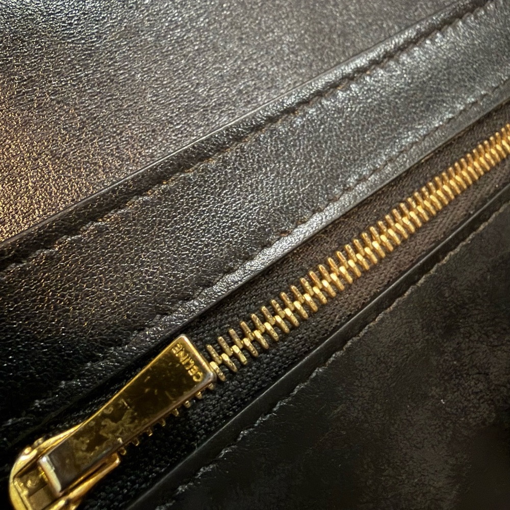 Authentic Celine Black Leather Continental Wallet Snap Strap Zip Pocket - Picture 3 of 9